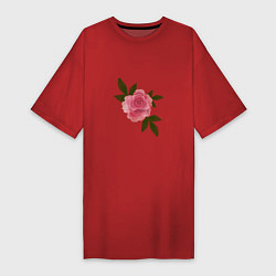 Футболка женская-платье Размытая акварельная роза, цвет: красный