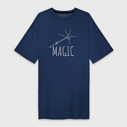 Футболка женская-платье Magic надпись и волшебная палка, цвет: тёмно-синий
