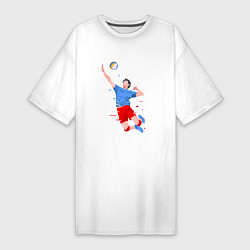 Футболка женская-платье Нападающий удар в волейболе, цвет: белый