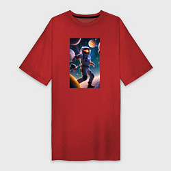 Футболка женская-платье Космонавт танцующий среди планет, цвет: красный