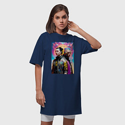 Футболка женская-платье Girl with a guy - cyberpunk, цвет: тёмно-синий — фото 2