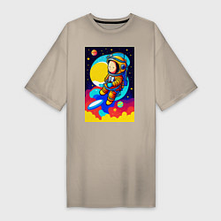 Футболка женская-платье Маленький космонавт, цвет: миндальный