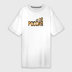 Футболка женская-платье Россия: в стиле хохлома, цвет: белый