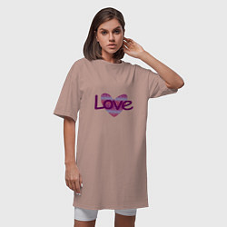 Футболка женская-платье Надпись Love на сердце, цвет: пыльно-розовый — фото 2