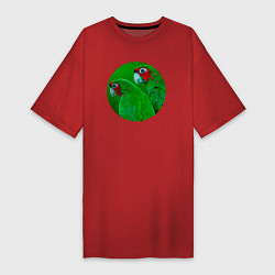 Футболка женская-платье Два зелёных попугая, цвет: красный