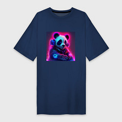 Женская футболка-платье Диджей панда в свете неона