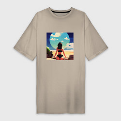 Футболка женская-платье Девушка на пляже, цвет: миндальный