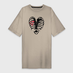 Футболка женская-платье Black ribs with a heart inside, цвет: миндальный