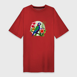 Футболка женская-платье Попугай среди цветов, цвет: красный
