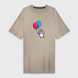 Женская футболка-платье Милый пингвин с воздушными шариками