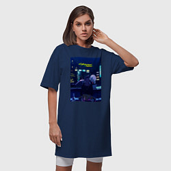 Футболка женская-платье Cyberpunk: Edgerunners Дэвид и Люси, цвет: тёмно-синий — фото 2
