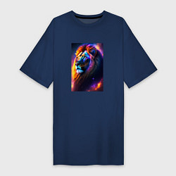 Женская футболка-платье Лев с радужной гривой и голубыми глазами