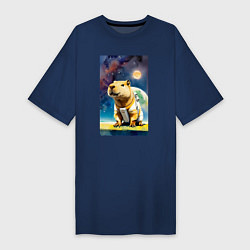Футболка женская-платье Capybara brave astronaut - neural network, цвет: тёмно-синий