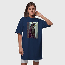 Футболка женская-платье Модный котяра - Лондон - нейросеть, цвет: тёмно-синий — фото 2