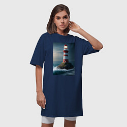 Футболка женская-платье Маяк в море, цвет: тёмно-синий — фото 2