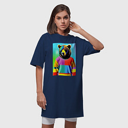 Футболка женская-платье Мишутка в пэчворк свитере - поп-арт ai, цвет: тёмно-синий — фото 2