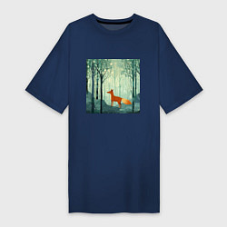 Футболка женская-платье Рыжая лисичка в лесу, цвет: тёмно-синий
