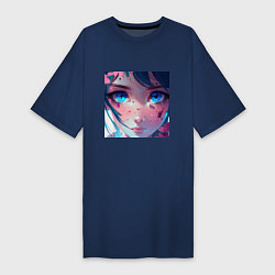 Женская футболка-платье Голубые глаза аниме