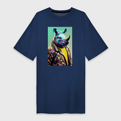 Футболка женская-платье Модный носорог - нейросеть, цвет: тёмно-синий