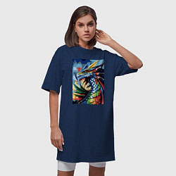Футболка женская-платье Красочный дракон - поп-арт, цвет: тёмно-синий — фото 2