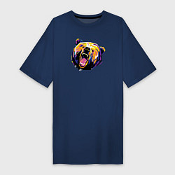 Футболка женская-платье Голова медведя WPAP, цвет: тёмно-синий