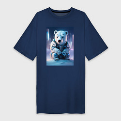 Футболка женская-платье Полярный медвежонок - киберпанк - нейросеть, цвет: тёмно-синий