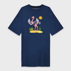 Футболка женская-платье Солнечный страус, цвет: тёмно-синий