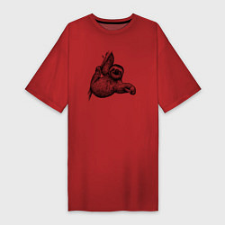 Футболка женская-платье Ленивец на дереве, цвет: красный