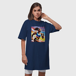Футболка женская-платье Девушка спринтер, цвет: тёмно-синий — фото 2