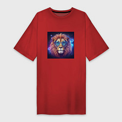 Женская футболка-платье Космический лев в очках