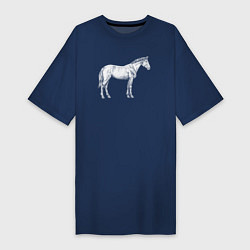 Футболка женская-платье Белая лошадь сбоку, цвет: тёмно-синий