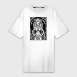 Футболка женская-платье Эскиз богиня валькирия, цвет: белый