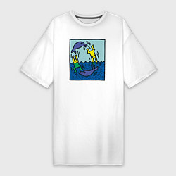 Женская футболка-платье Человечки и дельфины