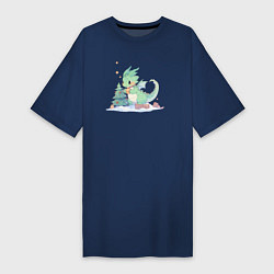 Женская футболка-платье Чиби-дракон с ёлочной игрушкой
