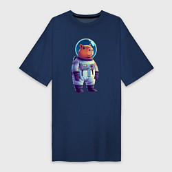 Футболка женская-платье Капибара бравый космонавт, цвет: тёмно-синий