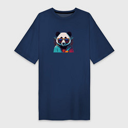 Футболка женская-платье Модная панда в солнечных очках, цвет: тёмно-синий