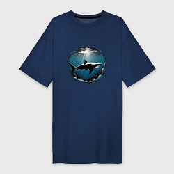 Футболка женская-платье Акула в океане, цвет: тёмно-синий
