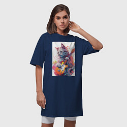 Футболка женская-платье Chilling guitar cat, цвет: тёмно-синий — фото 2