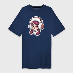 Футболка женская-платье Снегурочка в наушниках, цвет: тёмно-синий