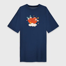 Женская футболка-платье Сердечко с бабочками парит в облаках