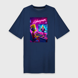 Футболка женская-платье Gamer Bart - cyberpunk, цвет: тёмно-синий
