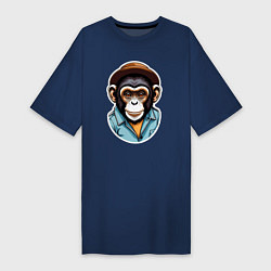 Футболка женская-платье Портрет обезьяны в шляпе, цвет: тёмно-синий