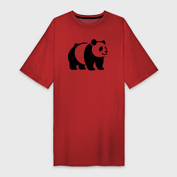 Футболка женская-платье Стоящая на четырёх лапах чёрная панда, цвет: красный