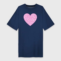 Футболка женская-платье Розовое сердце в белых точках, цвет: тёмно-синий