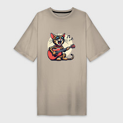 Женская футболка-платье Забавный полосатый кот играет на гитаре