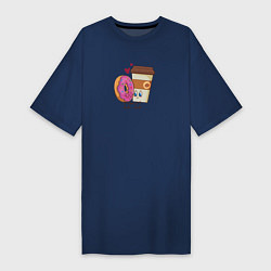 Женская футболка-платье Любовь кофе и пончик