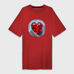 Женская футболка-платье Красное хрустальное сердце на белом фоне