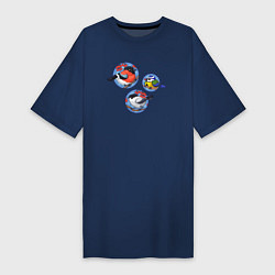 Футболка женская-платье Зимние птички, цвет: тёмно-синий