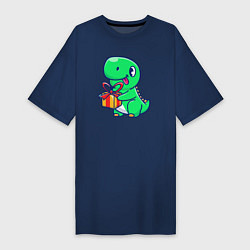 Футболка женская-платье Динозавр с подарком, цвет: тёмно-синий