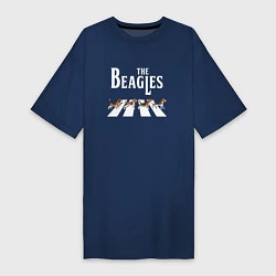 Футболка женская-платье Бигли The Beatles пародия, цвет: тёмно-синий